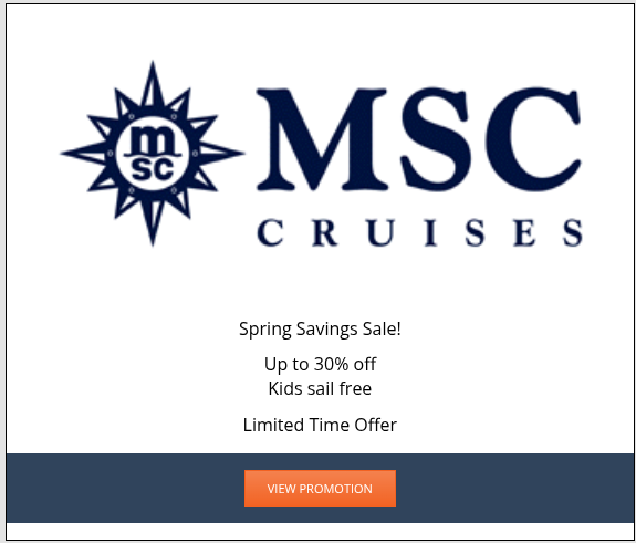 Current cruise promotion - MSC